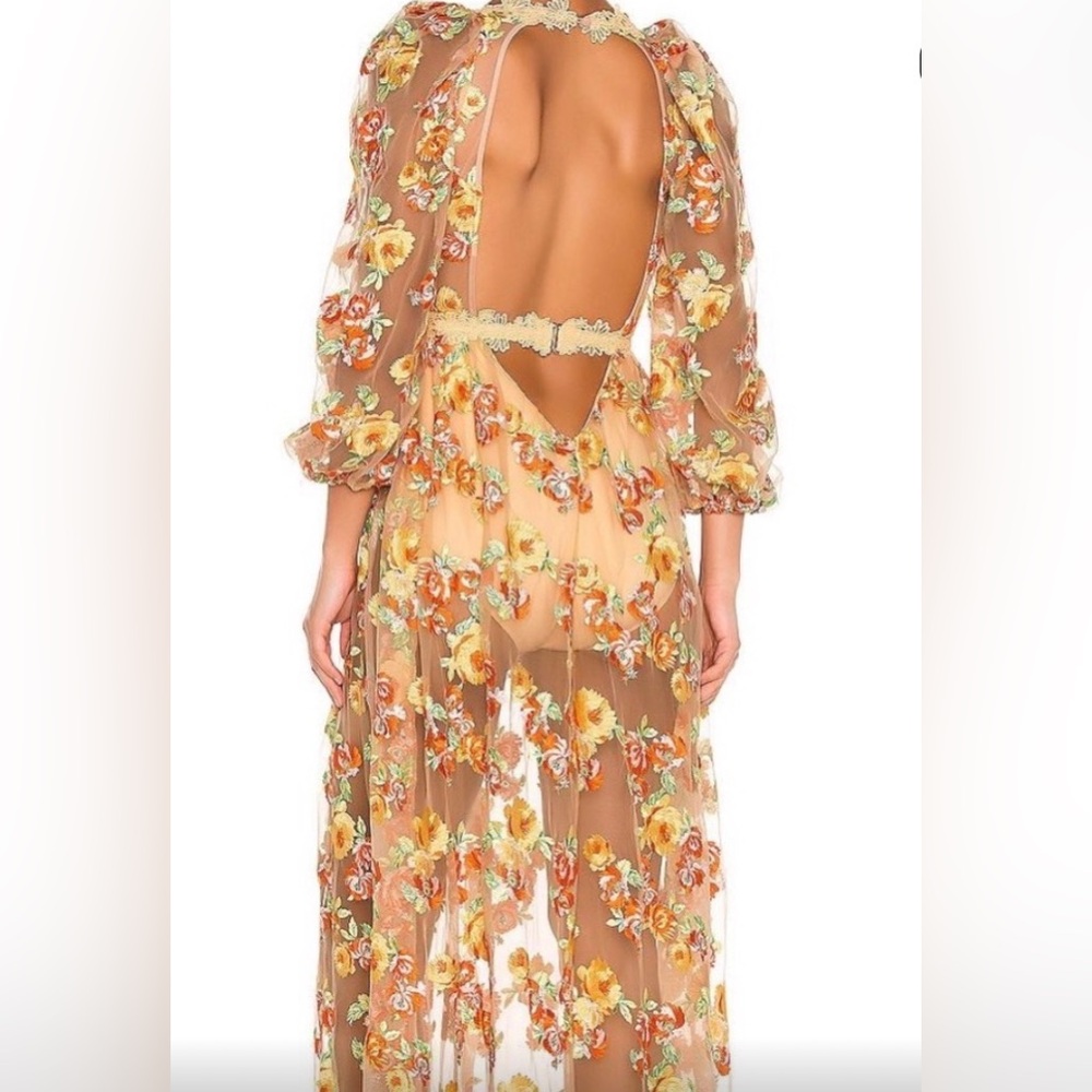 For Love And Lemons Floral Maxi Dress - Cream and Orange